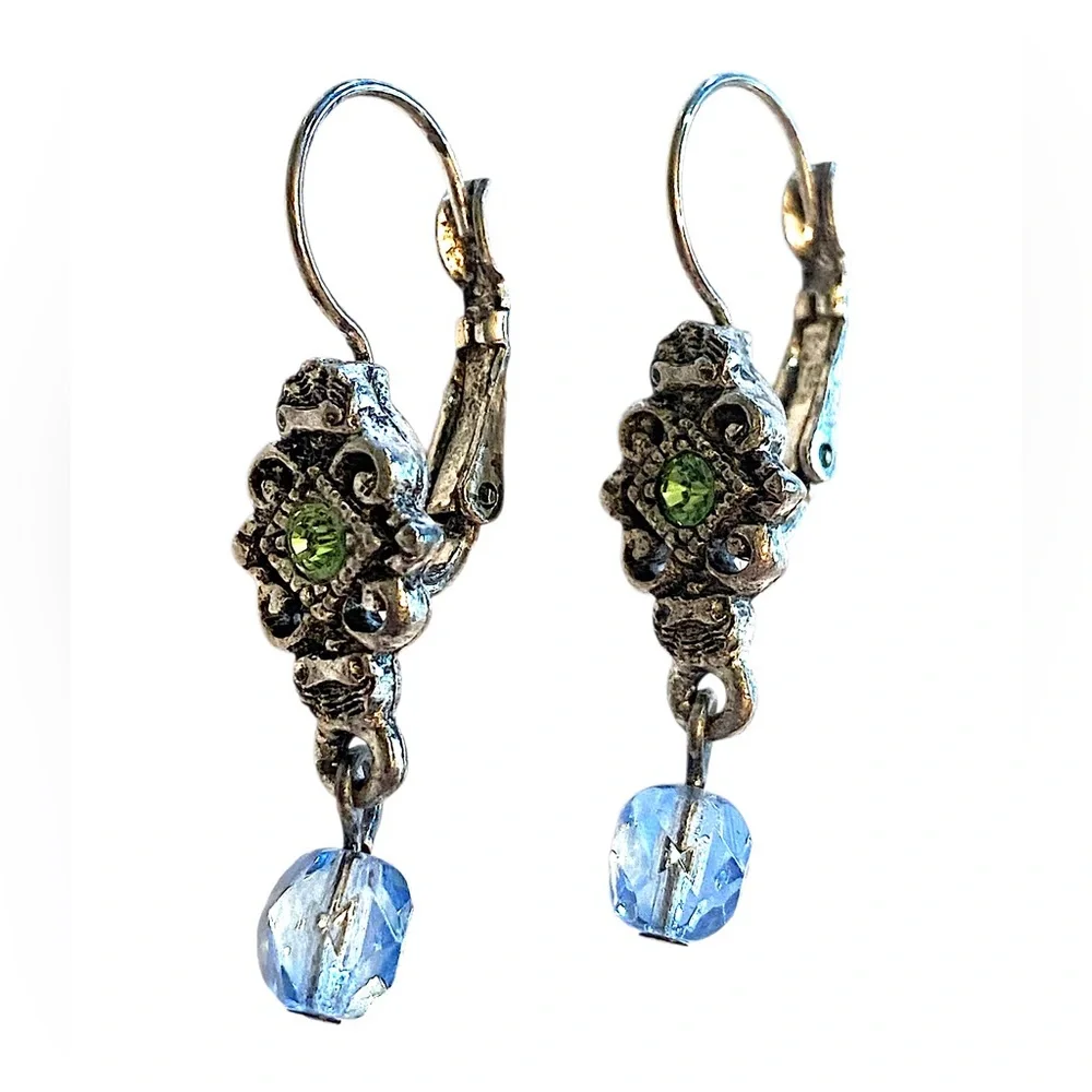 Blue Green Dangle Earrings Silver - Picture 1 of 2